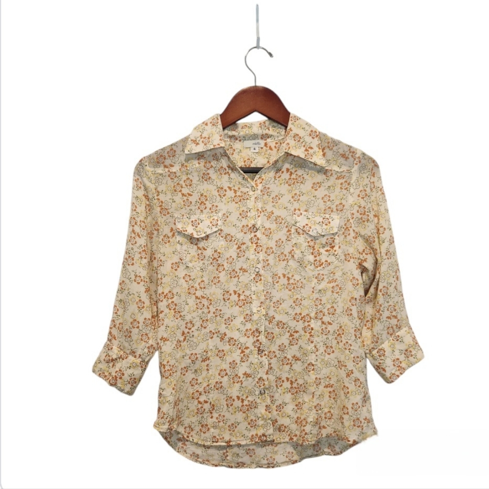 Odille by Anthropologie Floral Cotton Blouse Size 4